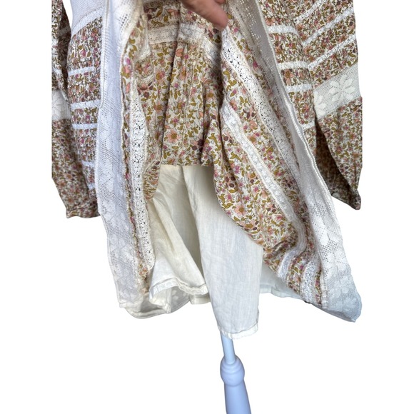 Veronica Beard Addilyn Size 10 Peasant Floral Crochet Lace Trim Mini Dress Stone - Picture 9 of 13